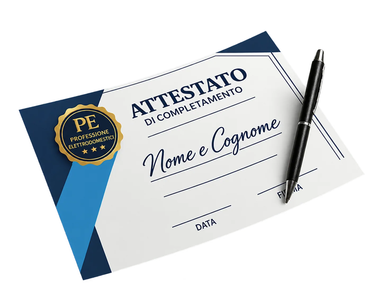 Modelo do certificado de conclusão do curso Professione Elettrodomestici