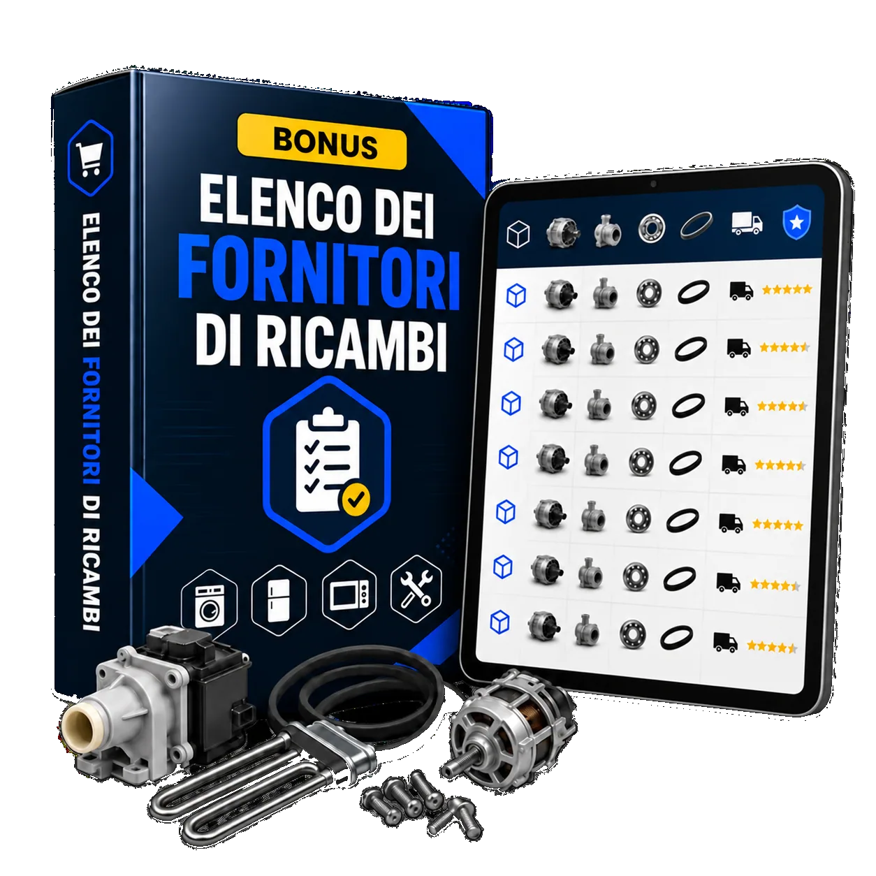 Mockup do bônus Elenco dei fornitori di ricambi